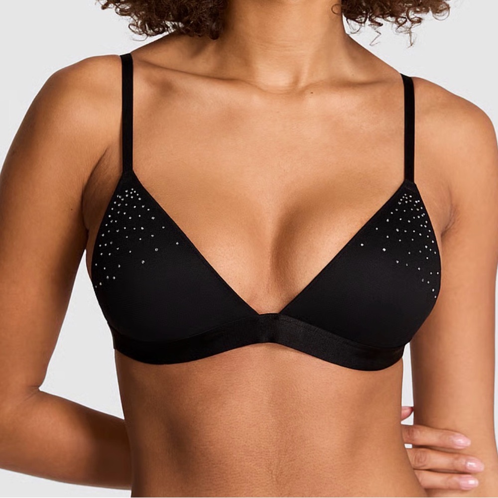 PINK Victoria’s Secret PINK WINK rhinestone push up triangle bra size Large